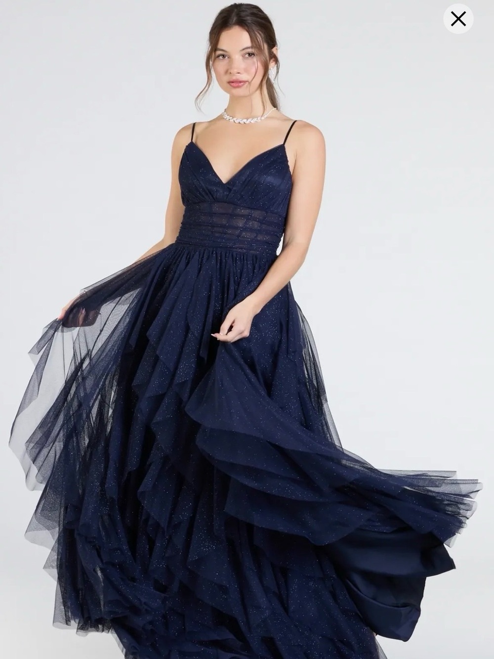 NWT Windsor Indiana Navy Glitter Corset Ruffle Formal Dress S- Retail $155